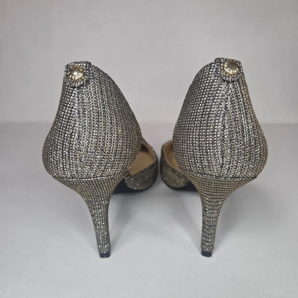Michael Kors Ruthie D'Orsay Glitter Pointed Toe Pumps Heels 8.5M Silver
